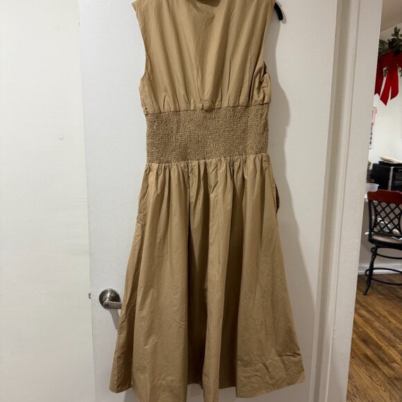 🏷 *NWT* ✨ Anthropologie Maeve Neutral Smocked Midi Dress 🤍🌾 - Picture 5 of 11